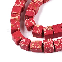 染色合成インペリアルジャスパービーズ連売り  キューブ  レッド  8~8.5x8~8.5x8~8.5mm  穴：1.2mm  約47~49個/連  15.35~15.79''（39~40.1センチメートル）&nbsp;G-T139-8x8-38B