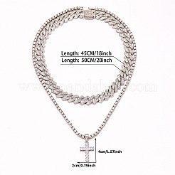 2Pcs Cross Zinc Alloy Clear Cubic Zirconia Pendant Double Layer Necklaces for Women Men&nbsp;FS-WG0C5CD-02