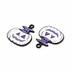 メッキ合金エナメルチャームラック  カドミウムフリー＆ニッケルフリー＆鉛フリー  ハロウィンモチーフ  パンプキンチャーム  電気泳動黒  ホワイト  23x20x1.5mm  穴：1.8mm&nbsp;FIND-G054-17EB-01