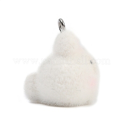 フロッキー不透明ウサギ樹脂ペンダント  プラチナループ付き  ホワイト  21.5x19x19mm  穴：2mm&nbsp;RESI-S026-01P-D