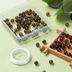 100個8mmナチュラルスモーキークォーツラウンドビーズ  10mの弾性水晶糸付き  DIYストレッチブレスレット作成キット用  8mm  穴：1mm&nbsp;DIY-LS0002-06