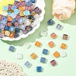 1連売り電気メッキ透明ガラスビーズ連売り  花の正方形  ABカラーメッキ  クリアAB  11x11x4mm  穴：1mm  約59~61個/連  25.59~26.38インチ（65~67cm）&nbsp;EGLA-YW0005-53