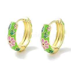 Real 18K Gold Plated Brass Enamel Flower Print Hoop Earrings for Women&nbsp;EJEW-L269-117G