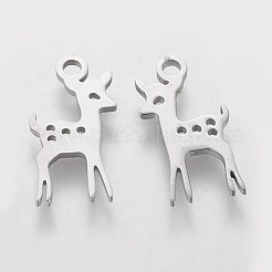 変色しにくい201ステンレススチールペンダント  レーザー切断  鹿  ステンレス鋼色  15.5x8x1.2mm  穴：1.5mm&nbsp;STAS-Q201-T112