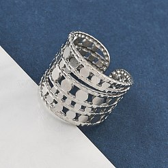 女性用304ステンレススチールオープンカフリング  ステンレス鋼色  17mm  調整可能&nbsp;RJEW-A079-09C-P