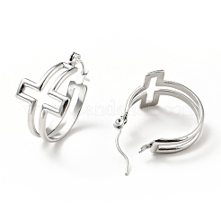 Non-Tarnish 304 Stainless Steel Cross Hoop Earrings for Women&nbsp;EJEW-G293-02P