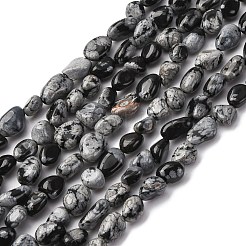 天然石スノーフレークオブシディアンビーズ連売り  ナゲット  タンブルストーン  6.5~10x5~7x4~6.5mm  穴：1mm  約46~53個/連  15.16''~15.75''（38.5~40センチメートル）&nbsp;G-K395-A04-01
