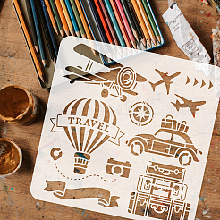 ペット中空アウト図面絵画ステンシル  DIYスクラップブック用  フォトアルバム  旅行をテーマにした  30x30cm&nbsp;DIY-WH0391-0127