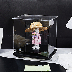 長方形の透明アクリル製おもちゃアクションフィギュアディスプレイボックス  黒いベース付きの防塵ミニフィギュアディスプレイケース  透明  21.7x16.4x21.1cm&nbsp;ODIS-WH0038-220B