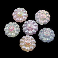 蓄光UVメッキレインボー虹色アクリルヨーロピアンビーズ  暗闇で光る  大穴ビーズ  笑顔の花  ミックスカラー  24~24.5x12mm  穴：4mm&nbsp;PACR-E002-05
