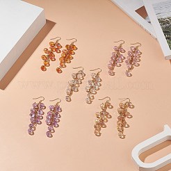 ガラスティアドロップクラスターダングルイヤリング  女性用ゴールド 304 ステンレス チェーン タッセル イヤリング  ミックスカラー  83mm  ピン：0.6mm&nbsp;EJEW-JE05215