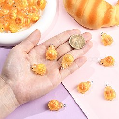光る透明な不透明樹脂ビーズ  亀のチャーム  プラチナループ付き  暗闇で光る  ゴールド  28x17x12mm  穴：2mm&nbsp;RESI-CJZ0001-05