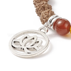 Natural Rudraksha Wood & Mixed Gemstone Stretch Bracelet with Alloy Lotus Charm&nbsp;BJEW-TA00151