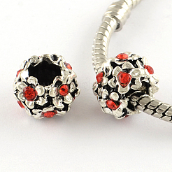 アンティークの銀メッキ合金ラインストーンの花大きな穴ヨーロッパのビーズ  ミックスカラー  11x8mm  穴：5mm&nbsp;MPDL-R041-04