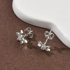 フラワー 真鍮 マイクロパヴェ クリア キュービックジルコニア スタッド イヤリング  長持ちメッキ  カドミウムフリー＆鉛フリー  プラチナ  8.5x7.5mm&nbsp;EJEW-F383-07P