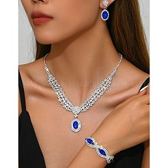 Oval & Horse Eye Brass Rhinestone Necklaces & Bracelets & Earring Sets&nbsp;FS-WG182CE-01