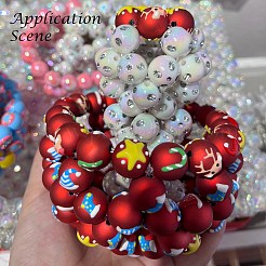 クリスマステーマの不透明アクリルビーズ  手描きのビーズ  エナメル  ラウンド  レッド  15.5x15.6mm  穴：3mm&nbsp;OACR-E025-03