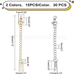 30個 2色 304ステンレススチールチェーンエクステンダー  単語k14のチェーンタブ  カニカン付き  ミックスカラー  80mm  15個/カラー&nbsp;FIND-FH0003-05