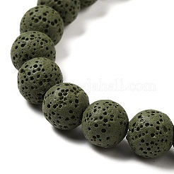 天然溶岩岩ビーズ連売り  染め  ラウンド  ダークオリーブグリーン  8mm  穴：約2mm  約52個/連  15.5インチ&nbsp;G-L435-03-8mm-20