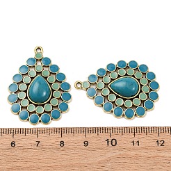 チベット風合金とアクリルパーツ  エナメル  アンティーク黄金  ティアドロップ  36.5x27.5x6mm  穴：1.6mm&nbsp;PALLOY-F319-05C-AG