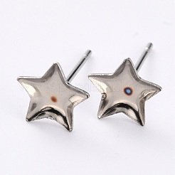 変色しない304ステンレススチールスタッドピアスセッティング  スター  ステンレス鋼色  7x7x1mm  トレイ：4x4mm  ピン：0.8mm&nbsp;STAS-J032-16