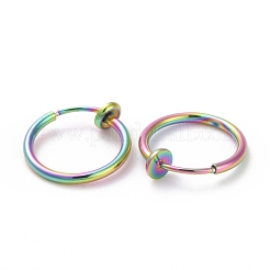 女性用304ステンレススチールチューブ型クリップオンイヤリング  虹色  15x4mm  ピン：0.7mm&nbsp;EJEW-G299-02A-M