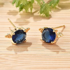 女性用バット真鍮ガラススタッドピアス  カドミウムフリー＆鉛フリー  長持ちメッキ  ラックめっき  ゴールドカラー  7x12.5mm&nbsp;EJEW-G428-15G