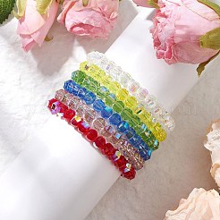 透明な電気メッキガラスビーズと韓国の弾性クリスタル糸ブレスレット  カラフル  内径：2-1/8インチ（5.5cm）&nbsp;BJEW-JB11687
