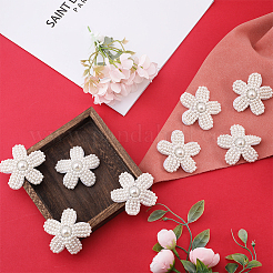 アクリルイミテーションパールビーズアップリケ  飾りアクセサリーを縫う  5  - 花びらの花  ホワイト  53.5x54x8mm&nbsp;LS-DIY-WH0320-14