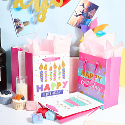 4Pcs 4 Colors Birthday Theme Printed Rectangle Paper Bags with Ribbon Handle&nbsp;ABAG-SP0001-21