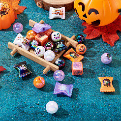 26個 10スタイル ハロウィーンテーマ UVメッキ レインボー 虹色アクリルビーズ  混合図形  ミックスカラー  15~20x15~25x10~15mm  穴：2~3mm&nbsp;PACR-TA0001-16