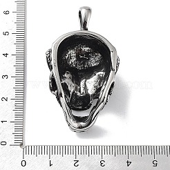 304ステンレススチール製ビッグペンダント  アンティークシルバー  スカル  50x29x16.5mm  穴：7.5x5mm&nbsp;STAS-M336-01C-AS
