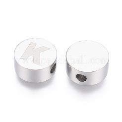 変色しにくい304ステンレススチールビーズ  アルファベット付きフラットラウンド  文字.k  10x4.5mm  穴：2mm&nbsp;X-STAS-I126-02P-K