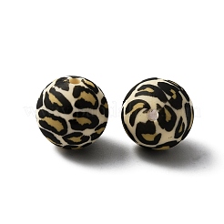 シリコンビーズ  ヒョウ柄のラウンド  ライトカーキ  15x15mm  穴：2mm&nbsp;SIL-WH0001-34A