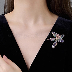 アイリスの花のエナメルピン  バックパックの服のための合金ラインストーンブローチ  グリッターパウダー付き  ミディアムスレートブルー  53x52mm&nbsp;PW-WGC4E38-01