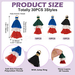 30Pcs 3 Styles Polycotton(Polyester Cotton) Tassel Pendant Decorations&nbsp;FIND-TA0009-07