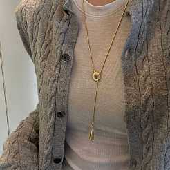 Adjustable Wood Teardrop Tassel Alloy Chain Lariat Necklaces for Women&nbsp;WGF9A15-04