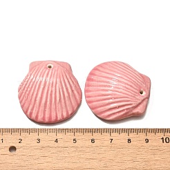 貝殻の形をした磁器製ペンダント  釉薬をかけた3Dホタテ貝のセラミックチャーム  ピンク  36~38x35~37x9~10mm  穴：1.6mm&nbsp;PORC-O003-01B-02
