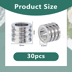 303ステンレススチール製ヨーロピアンビーズ30個  大穴ビーズ  スジ入りビーズ  コラム  ステンレス鋼色  10x8mm  穴：6.5mm&nbsp;STAS-DC0017-27