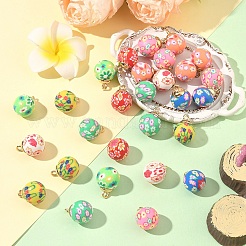 32色の手作りポリマークレイペンダント8個。  花模様の丸  CCBパーツ  ミックスカラー  22~23x15~16.5mm  穴：2.5mm  4個/カラー&nbsp;CLAY-YW0002-74