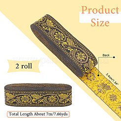 エスニック風刺繍ポリエステルリボン  ジャカードリボン  服飾材料  片面花柄  きいろ  1-3/8インチ（34mm）  7 m /ロール&nbsp;OCOR-WH0063-30B