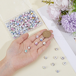 花柄プリントの磁器ビーズ 120個  花柄のロンデル型セラミックビーズ  ミックスカラー  9x7.5mm  穴：3mm&nbsp;PORC-ME0001-17