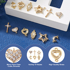 12Pcs 6 Styles Brass Micro Pave Clear Cubic Zirconia Connector Charms&nbsp;KK-TA0001-14