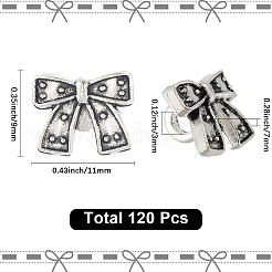 合金スペーサービーズ120個。  蝶結び  アンティークシルバー  9x11x7mm  穴：3mm&nbsp;FIND-SC0017-97
