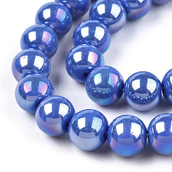 電気メッキオペークガラスビーズ連売り  ABカラーメッキ  ラウンド  藤紫色  8~8.5mm  穴：1.5mm  約51~53個/連  14.96インチ〜15.55インチ（38~39.7cm）&nbsp;GLAA-T032-P8mm-AB11