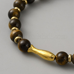 Natural Tiger Eye Beads Stretch Bracelets&nbsp;BJEW-WH0032-018