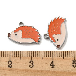 304ステンレスペンダント  エナメル  ハリネズミチャーム  ステンレス鋼色  10.5x16x1.5mm  穴：1.4mm&nbsp;STAS-L022-174P