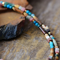 Bohemian Natural Mixed Stone & Glass Seed Beads Double-Layer Beaded French Necklaces for Women&nbsp;FS-WGCD50A-01