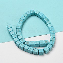 染め合成ターコイズビーズ連売り  キューブ  9~10x9~10x9~10mm  穴：1.5mm  約39~40個/連  14.61~15.08インチ（37.1~38.3cm）&nbsp;G-G075-B02-01