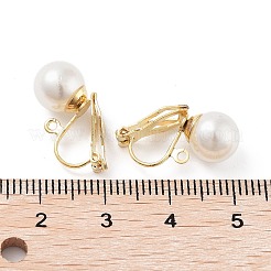 304ステンレススチールクリップオンイヤリング金具、模造真珠プラスチックビーズ付き  カン付き  ゴールドカラー  17x9x6mm&nbsp;X-STAS-H216-03B-G